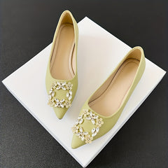 Women's Rhinestone Slip On Chunky Heel Shoes