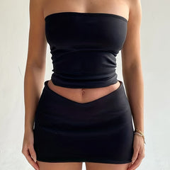 Sexy Two Piece Set Ruched Off Shoulder Top & Mini Skirt Outfit