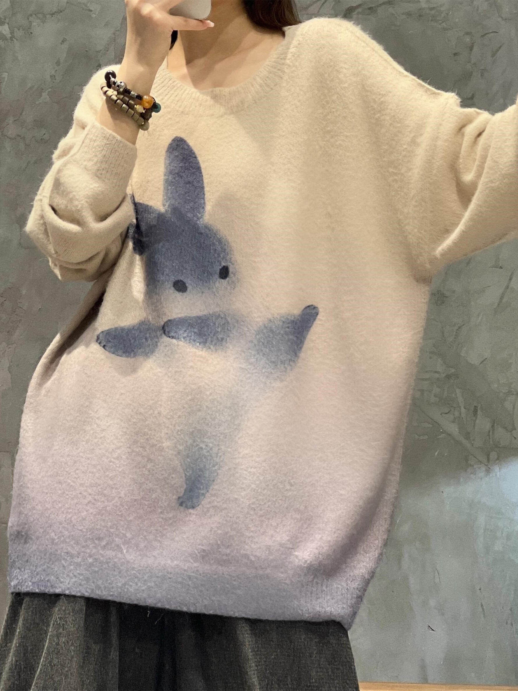 Rabbit Print Long Sleeve Jumper