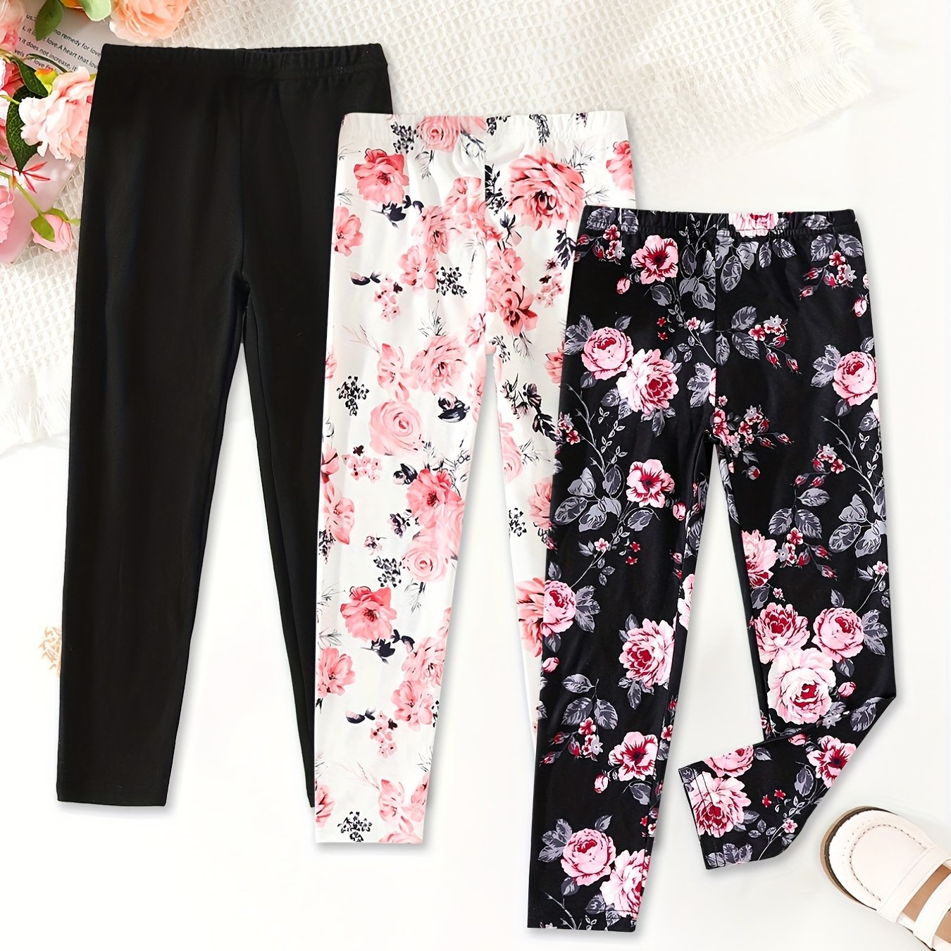 3pcs Toddler Girls Boho Floral Print Ankle Pants Set