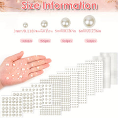 3090pcs Pearl Sticker Gems for Hair Face Makeup Nails Crafts