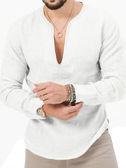 Men's V Neck Breathable Long Sleeve Beach Shirt