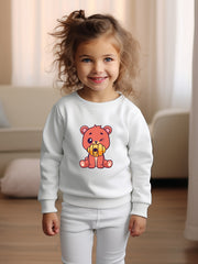 Bear Print Girls Casual Pullover Sweatshirt Long Sleeve Crew Neck Tops