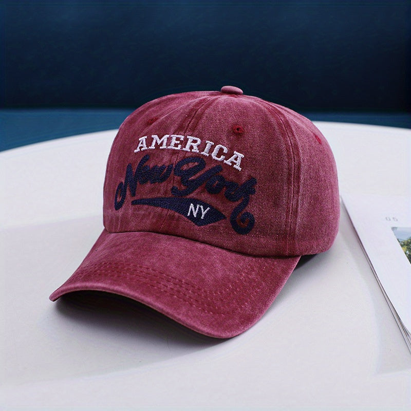 Vintage Embroidery Denim Baseball Cap Distressed Sunshade Hat