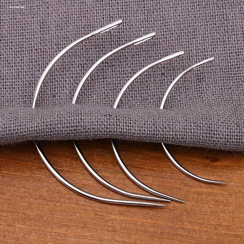 4pcs Silvery Big Eye Hand Sewing Needles For Craft Curved Needle Doll Repair