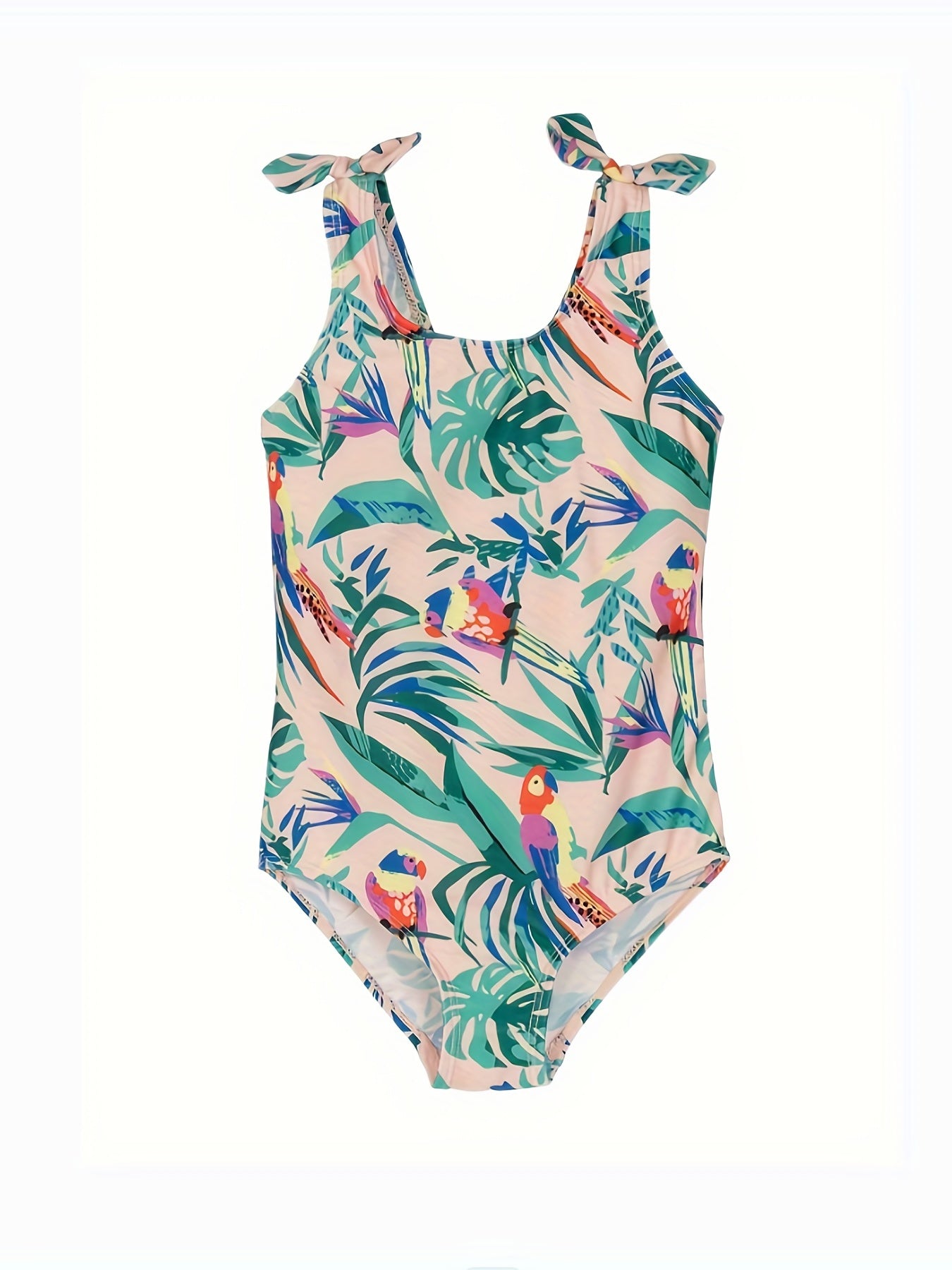 Girl's Parrot Pattern Onesie Swimsuit Bowknot Tankini