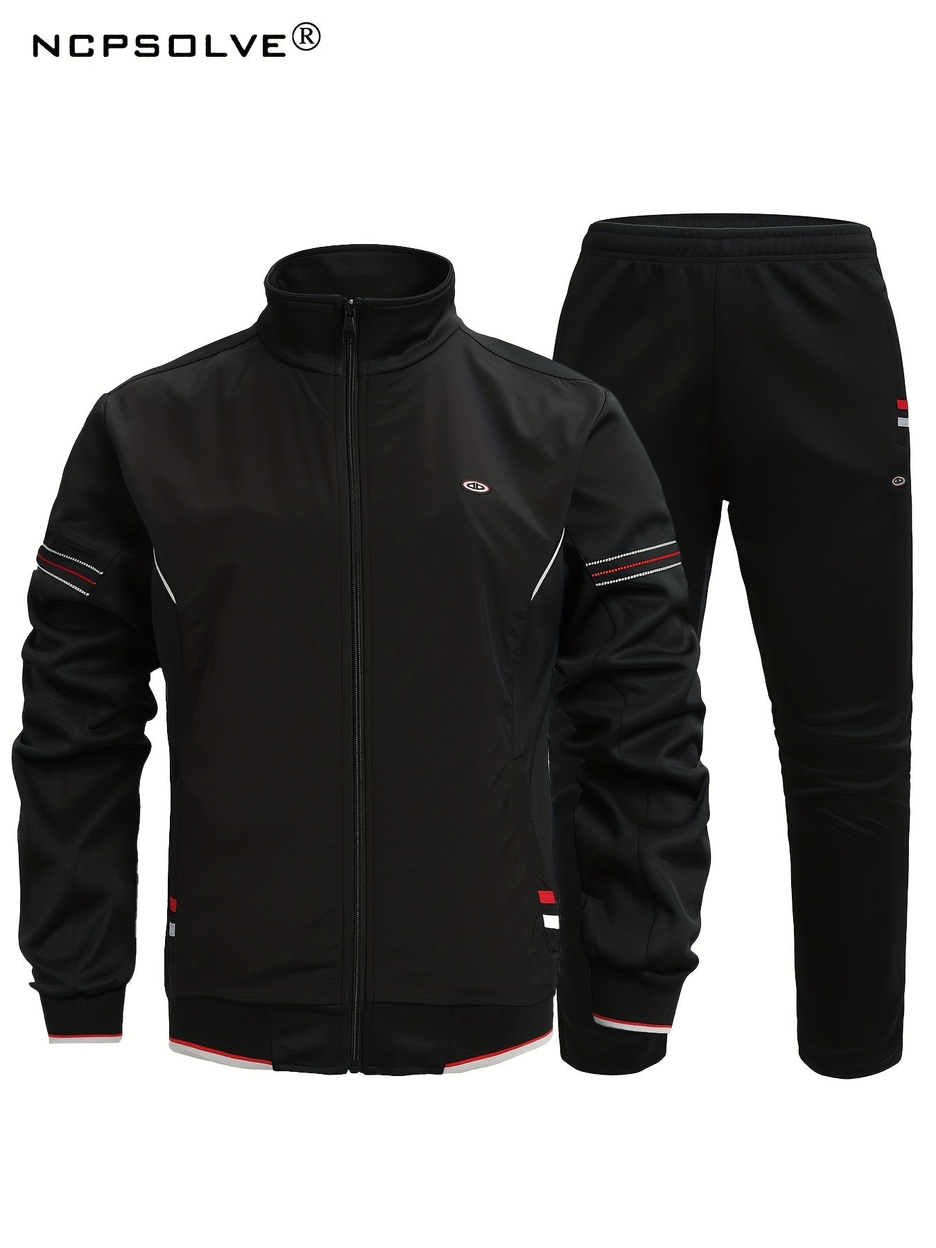 Men's Striped Sports Suit Stand Collar Jacket & Stretch Pants