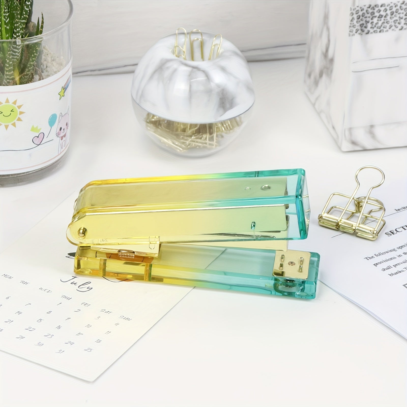 Yellow Gradient Stapler Transparent Acrylic Office Students