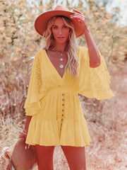 Women's Casual Lace Batwing Sleeve V Neck Loose Dress