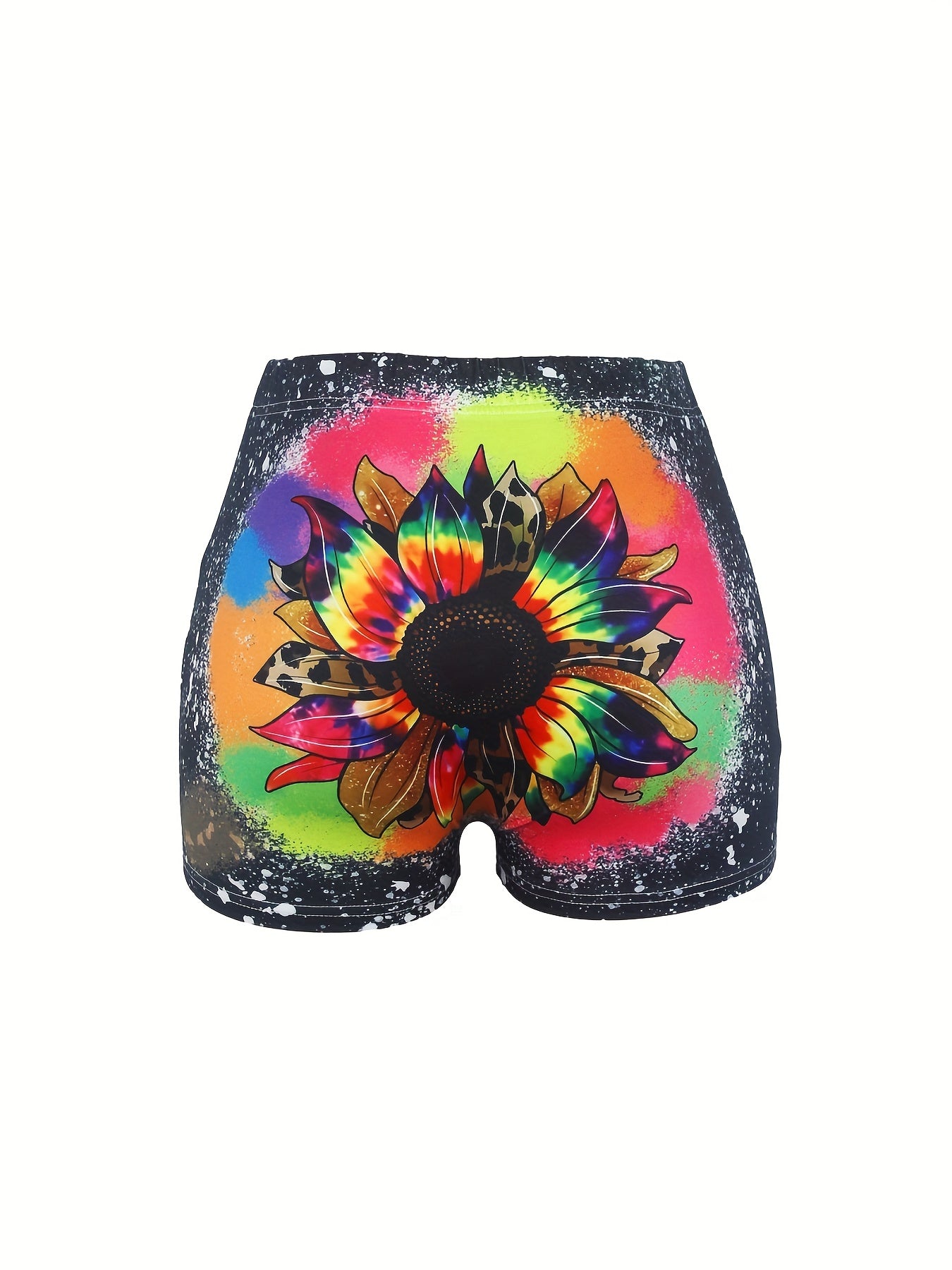 Sunflower Print Skinny Shorts for Women