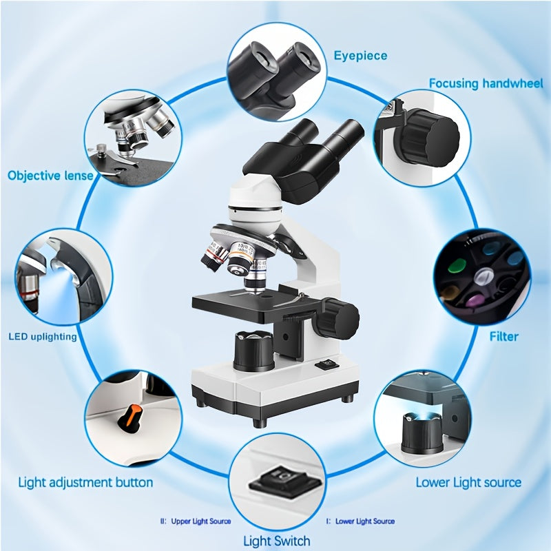 40X 1000X Binocular Microscope with Upgraded LED Light