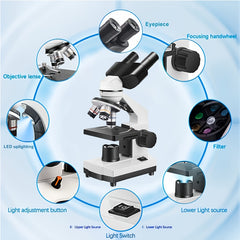 40X 1000X Binocular Microscope with Upgraded LED Light