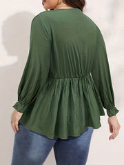 Women's Ruched Long Sleeve V Neck Top