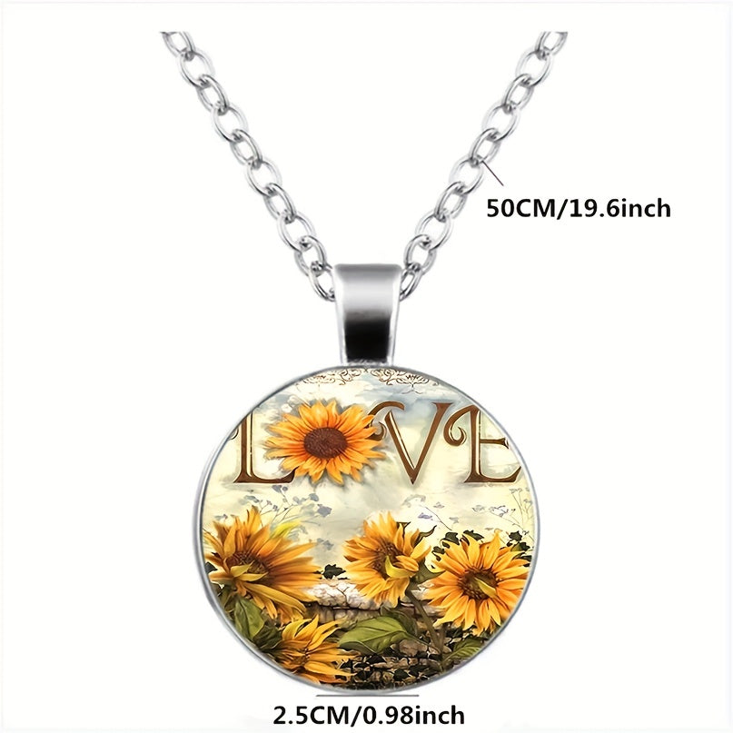 Sunflower Pattern Pendant Necklace Bracelet Earrings Set
