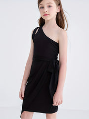 One Shoulder Cut Out Bodycon Dress with Belt for Girls