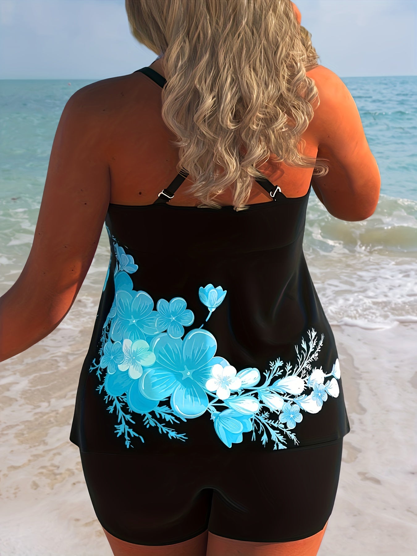 Floral Print Tank Top & Shorts Swimsuit Set