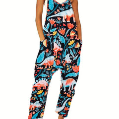 Boho Plant Print Spaghetti Strap Jumpsuit V Neck