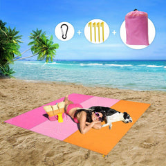 Waterproof Sandproof Beach Blanket Large Size with 4 Nails & Storage Bag