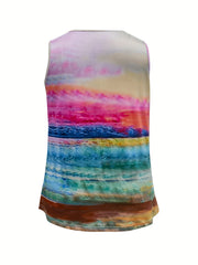 Painting Print Notched Neck Tank Top