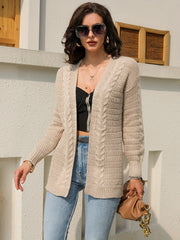 Twist Pattern Open Front Cardigan Long Sleeve Casual Cardigan