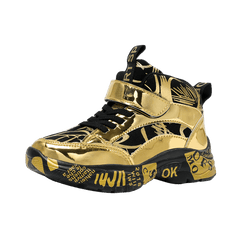 Boys Golden Sneakers With Irregular Pattern Anti Slip Hook And Loop Fastener