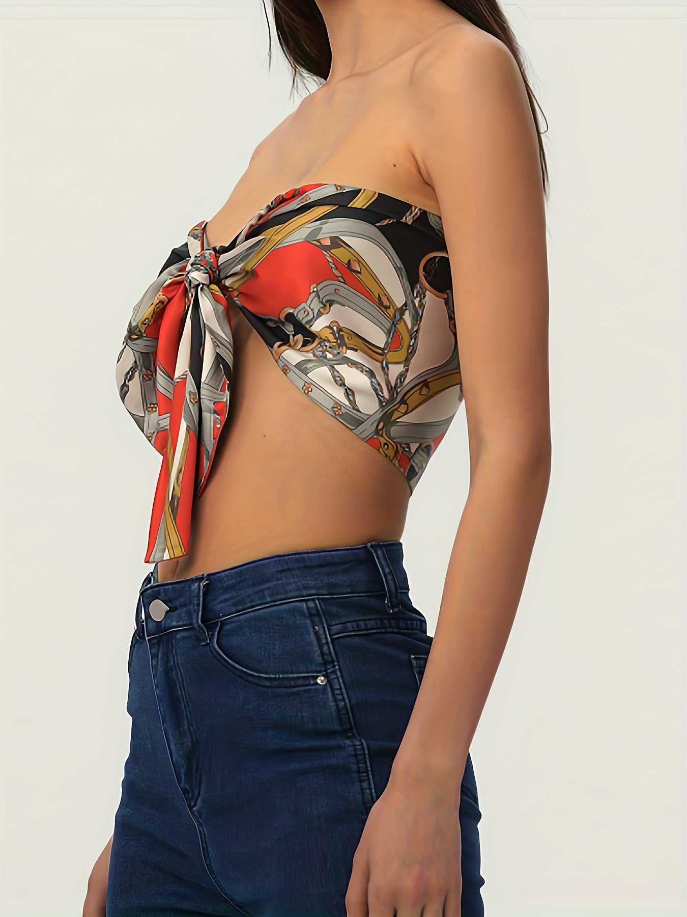 Tie Front Crop Tube Top Summer Sleeveless