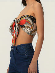 Tie Front Crop Tube Top Summer Sleeveless