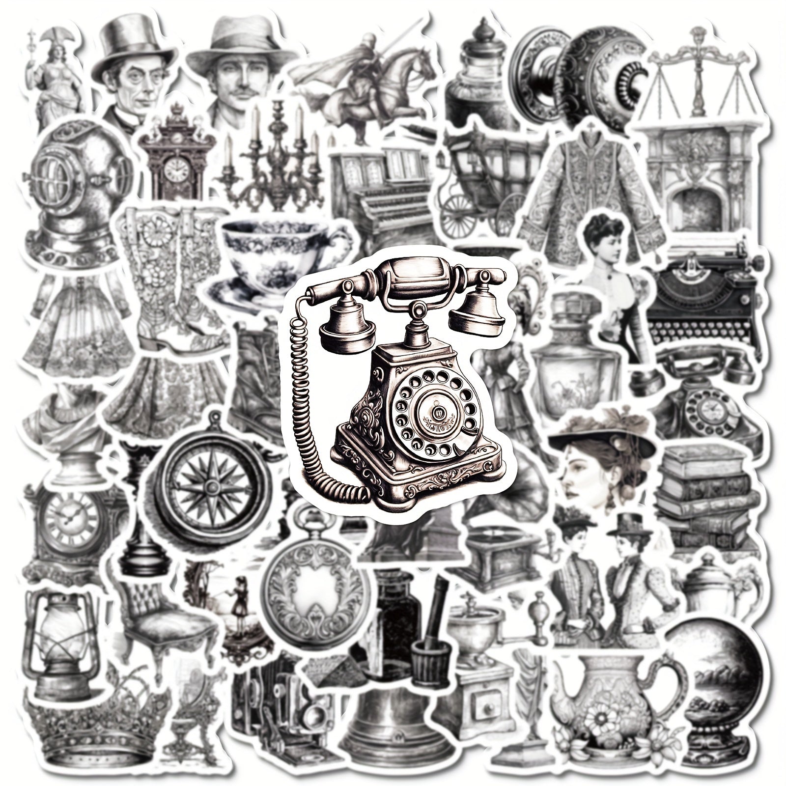50pcs Medieval Retro Style Waterproof Stickers Mixed C