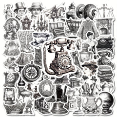 50pcs Medieval Retro Style Waterproof Stickers Mixed C