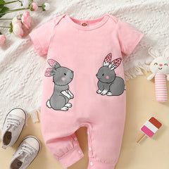 Pink Rabbit Print Baby Girl Bodysuit