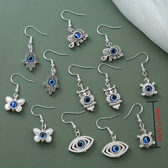 6 Pairs Lucky Stone Eyes Animal Drop Earrings Set