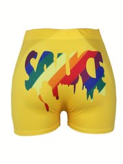 Sauce Print Skinny Shorts Yoga Casual Summer Shorts