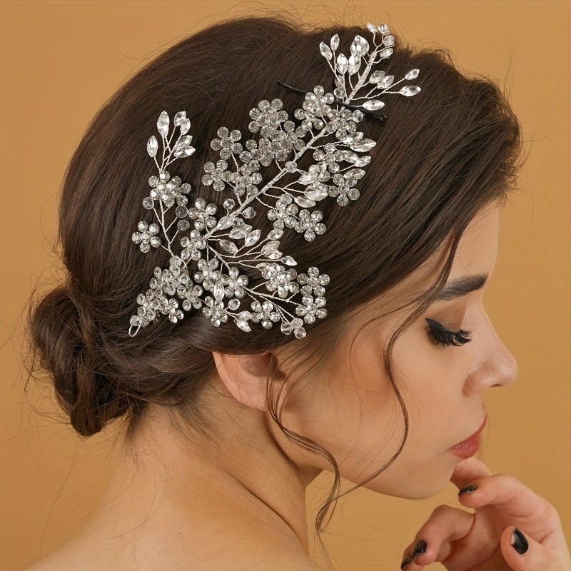 Bridal Crystal Faux Pearl Hair Clip Flower Rhinestone Duck Billed Clip