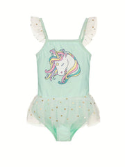 Unicorn Pattern Onesie Swimsuit for Girls