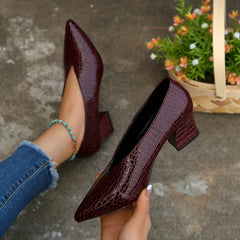 Women's Snakeskin Chunky Heel Point Toe Pumps