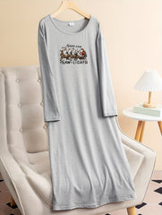 Christmas Lounge Dress with Sled & Santa Print