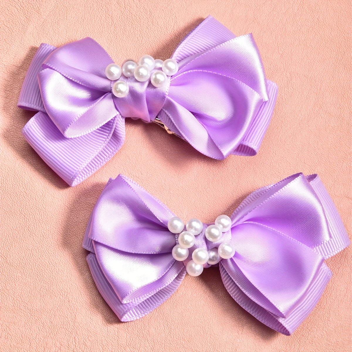 2pcs Pearl Ribbon Bow Hair Clips Girls Accessories