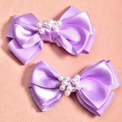 2pcs Pearl Ribbon Bow Hair Clips Girls Accessories
