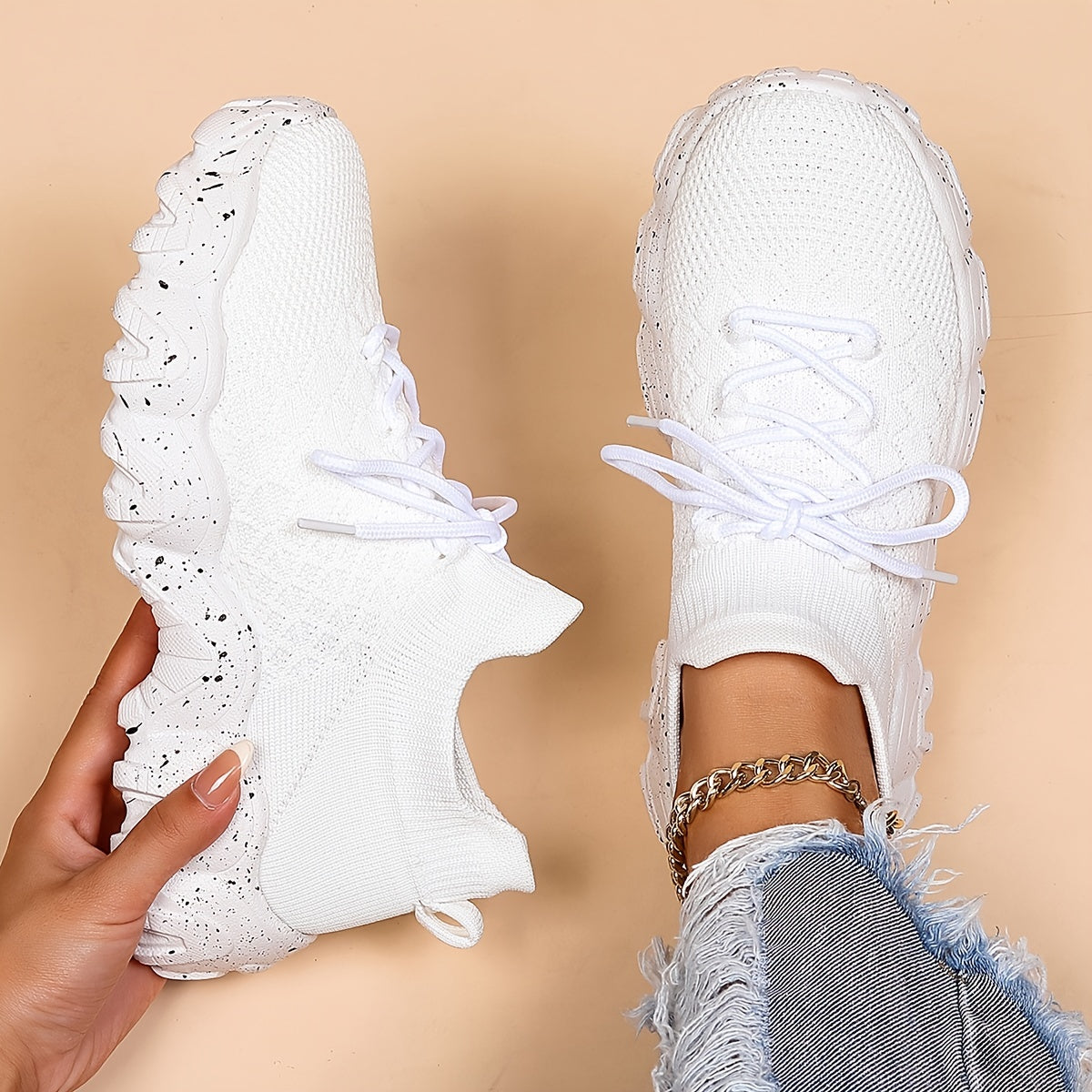 Women's Platform Sock Sneakers Low Top Sports Shoes Lace Up Running Shoes