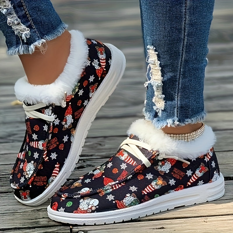Christmas Cartoon Elements Print Skateboard Shoes Women's Low Top Sneakers