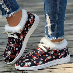 Christmas Cartoon Elements Print Skateboard Shoes Women's Low Top Sneakers