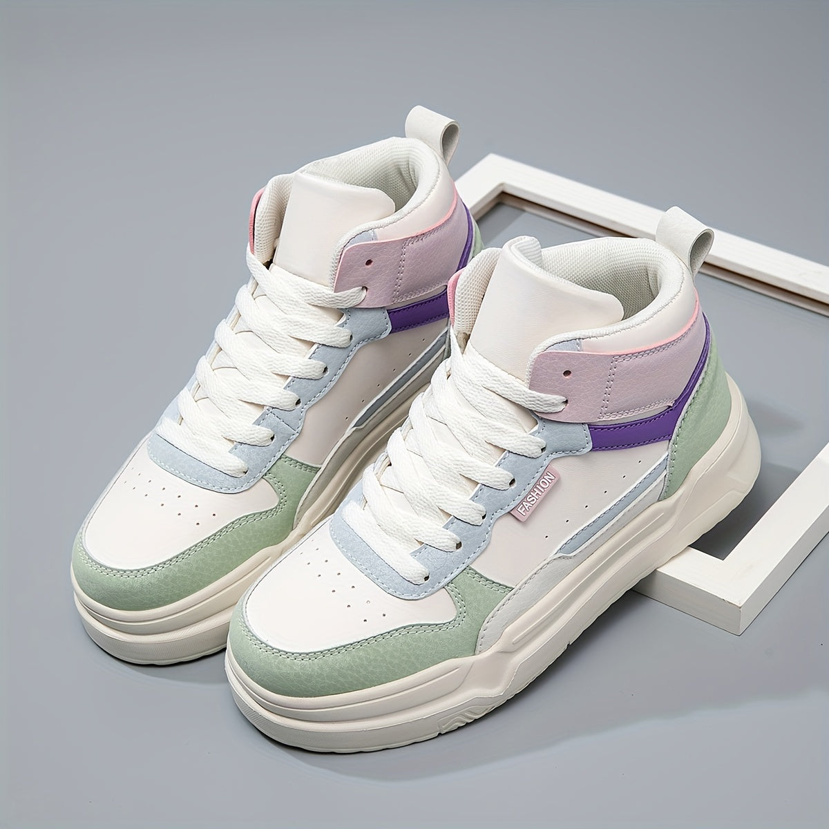 Women's Block Faux Leather Chunky Sneakers Casual Wear Resistance Non Slip Shoes