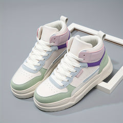 Women's Block Faux Leather Chunky Sneakers Casual Wear Resistance Non Slip Shoes