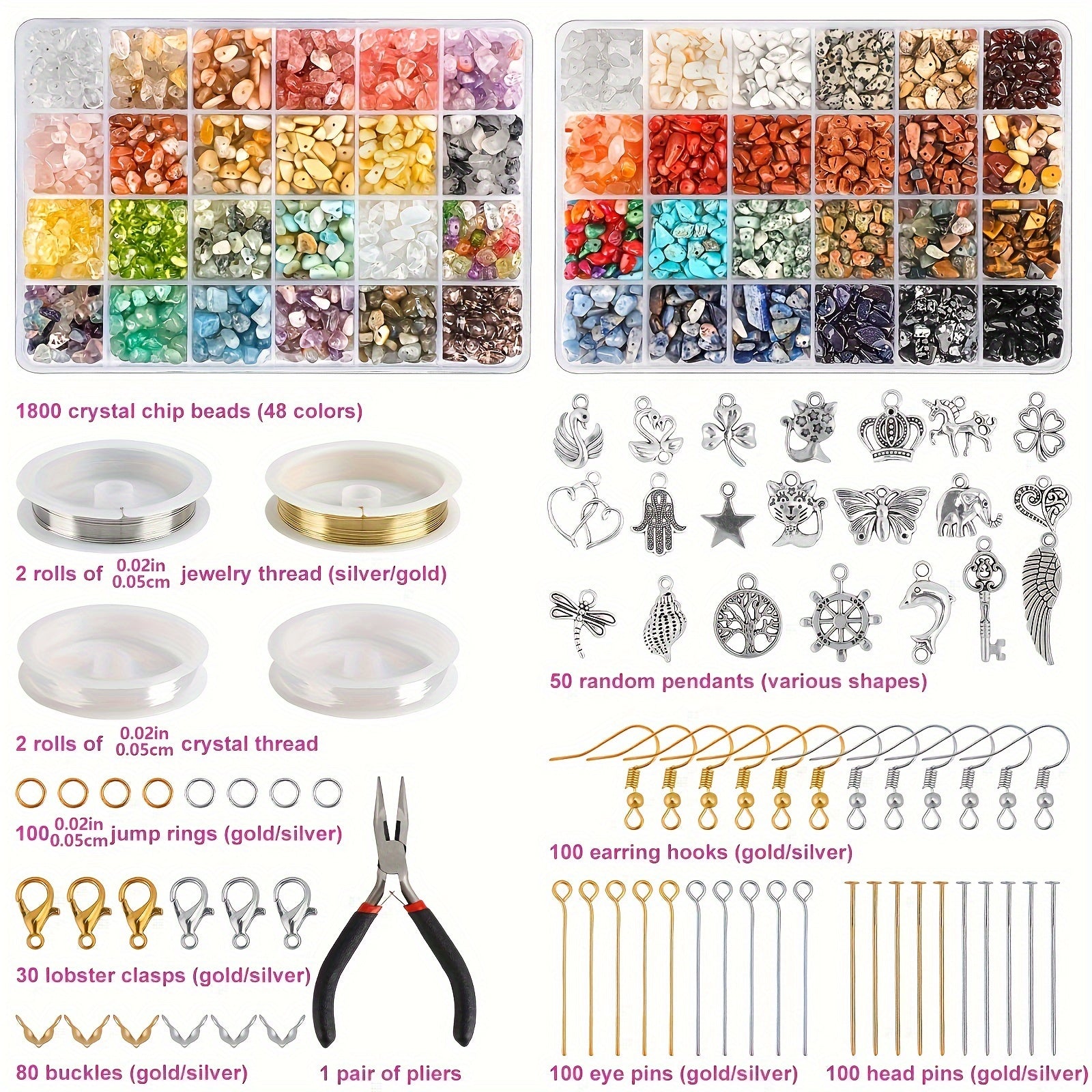 2360pcs 48 Colors Crystal Debris Beads Natural Stone DIY Jewelry Making Set
