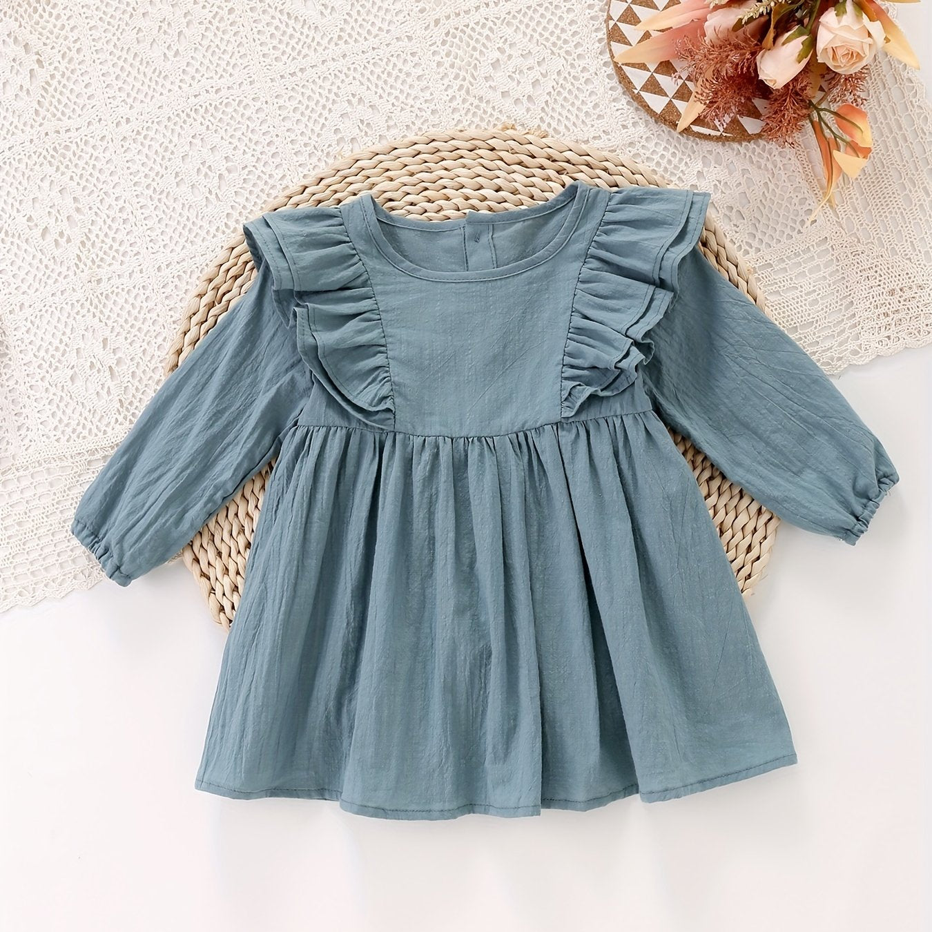 Girl's Flying Sleeve Princess Dress Long Sleeve Cotton Home Dress