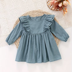 Girl's Flying Sleeve Princess Dress Long Sleeve Cotton Home Dress