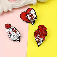 Punk Style Bone Rose Flower Brooch Pin for Clothes and Bags
