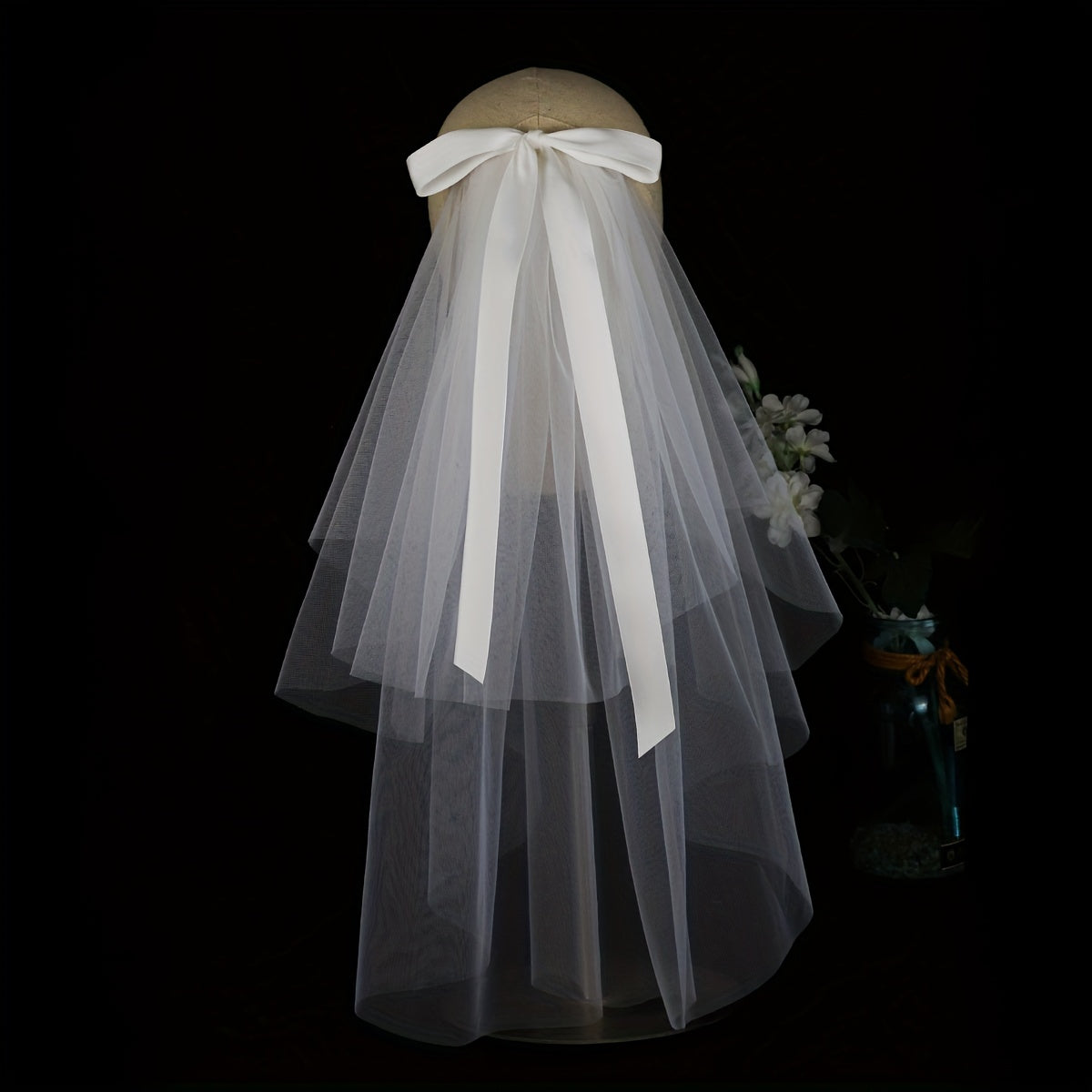 Double Layer Veil With Comb and Bow Bridal Wedding Hair Accessory