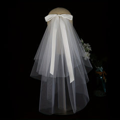 Double Layer Veil With Comb and Bow Bridal Wedding Hair Accessory