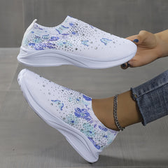 Women's Rhinestone Butterfly Print Slip On Sports Shoes